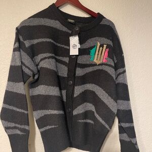 Target X Wicked Paul Tatewell Womens Graphic Cardigan Sweater Size M Logo Stripe